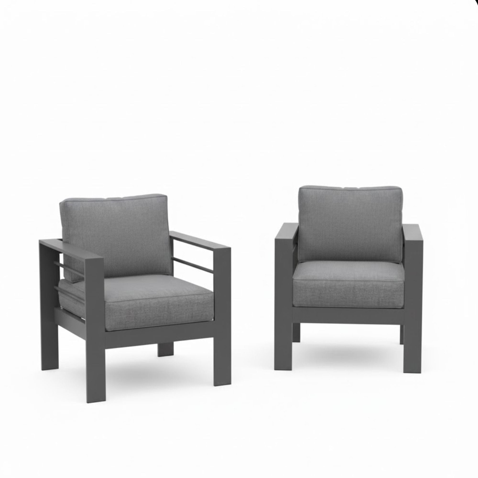 Patio Armchairs With Thick Cushions, All Weather (Set of 2) - Gray / Gray