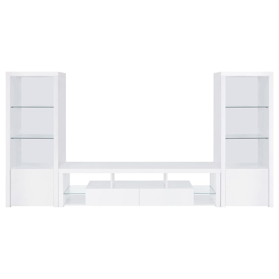 Lance - 3 Piece TV Entertainment Center With Shelves - Gloss White