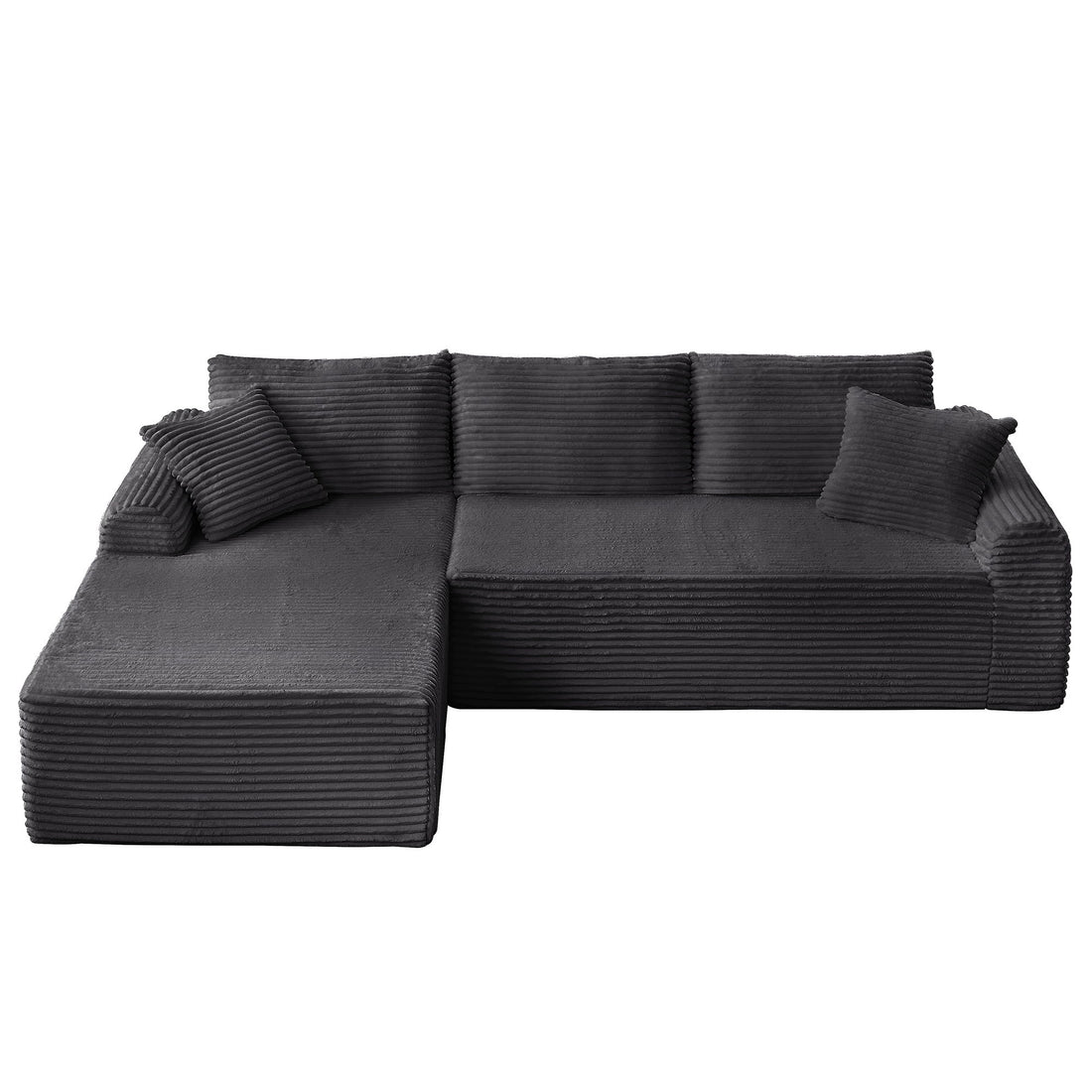 Modular Corduroy Sectional With Arched Armrests, Includes 3 Back Cushions &amp; 2 Throw Pillows