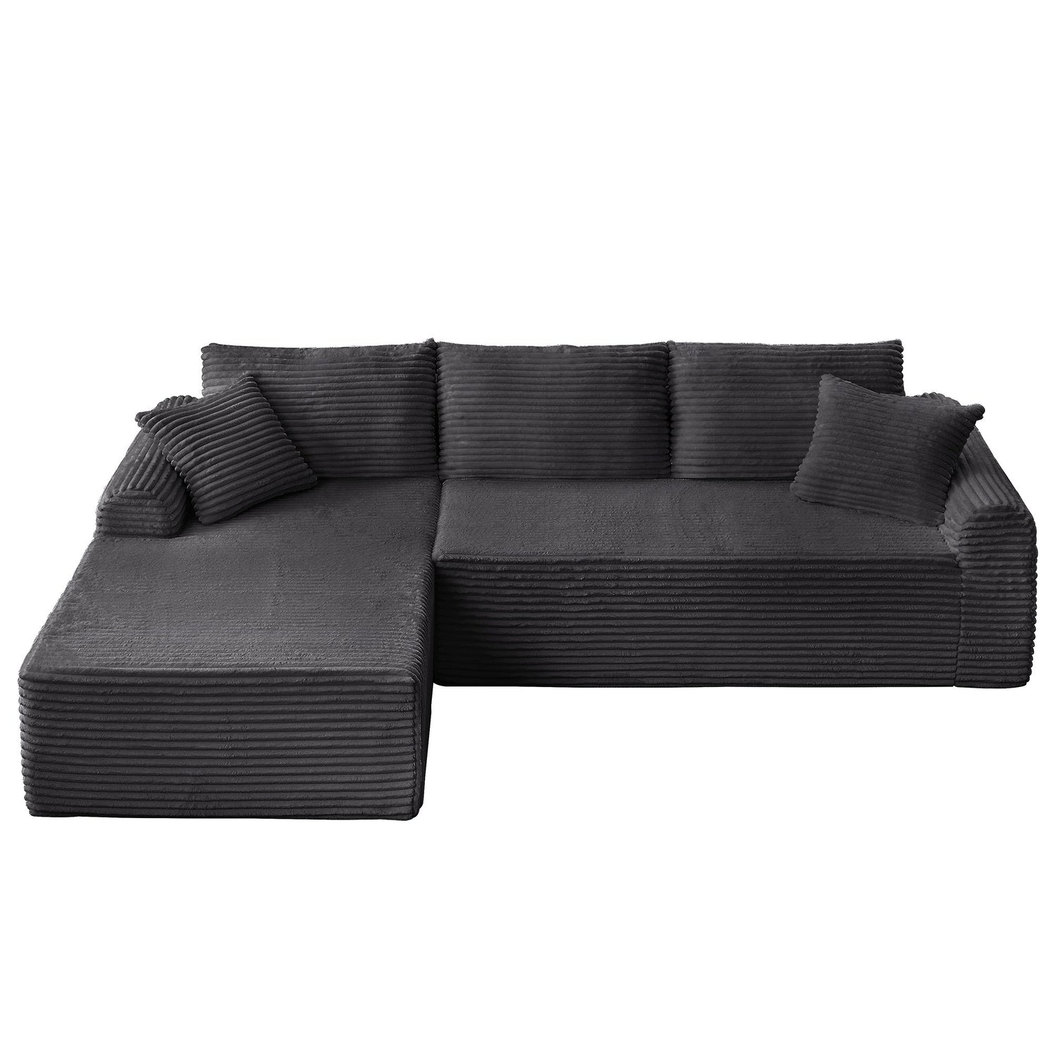 Modular Corduroy Sectional With Arched Armrests, Includes 3 Back Cushions &amp; 2 Throw Pillows