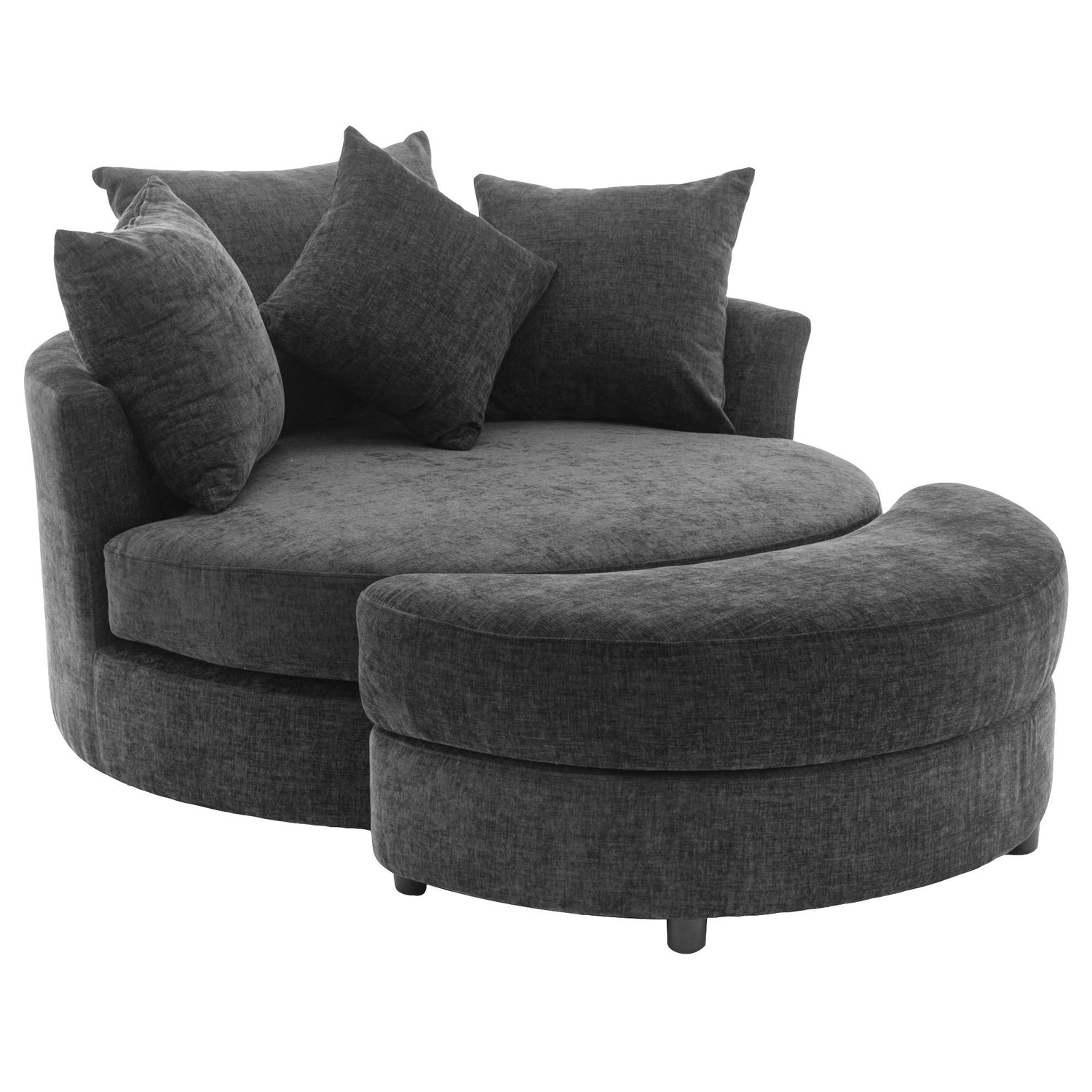 360° Swivel Accent Barrel Chair With Storage Ottoman &amp; 4 Pillows, Modern Chenille Leisure Chair Round Accent For Living Room