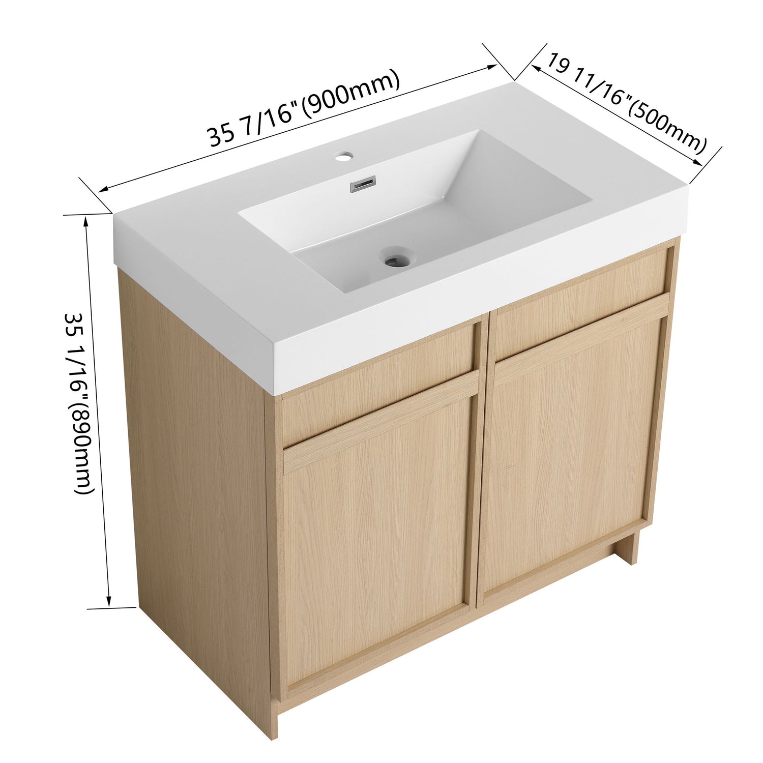Freestanding Bathroom Vanity With Resin Sink &amp; Soft Close Cabinet Doors