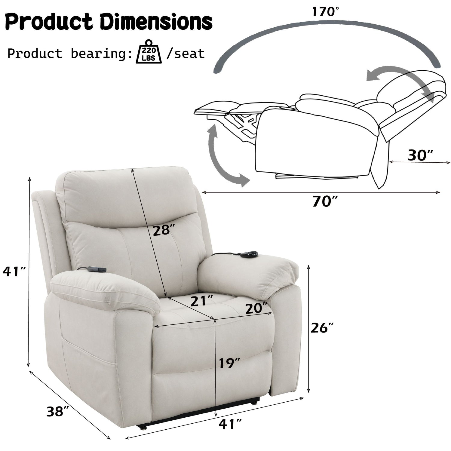 Chriki - Power Motion Recliner &amp; Lift Heating Massage Chair - Beige