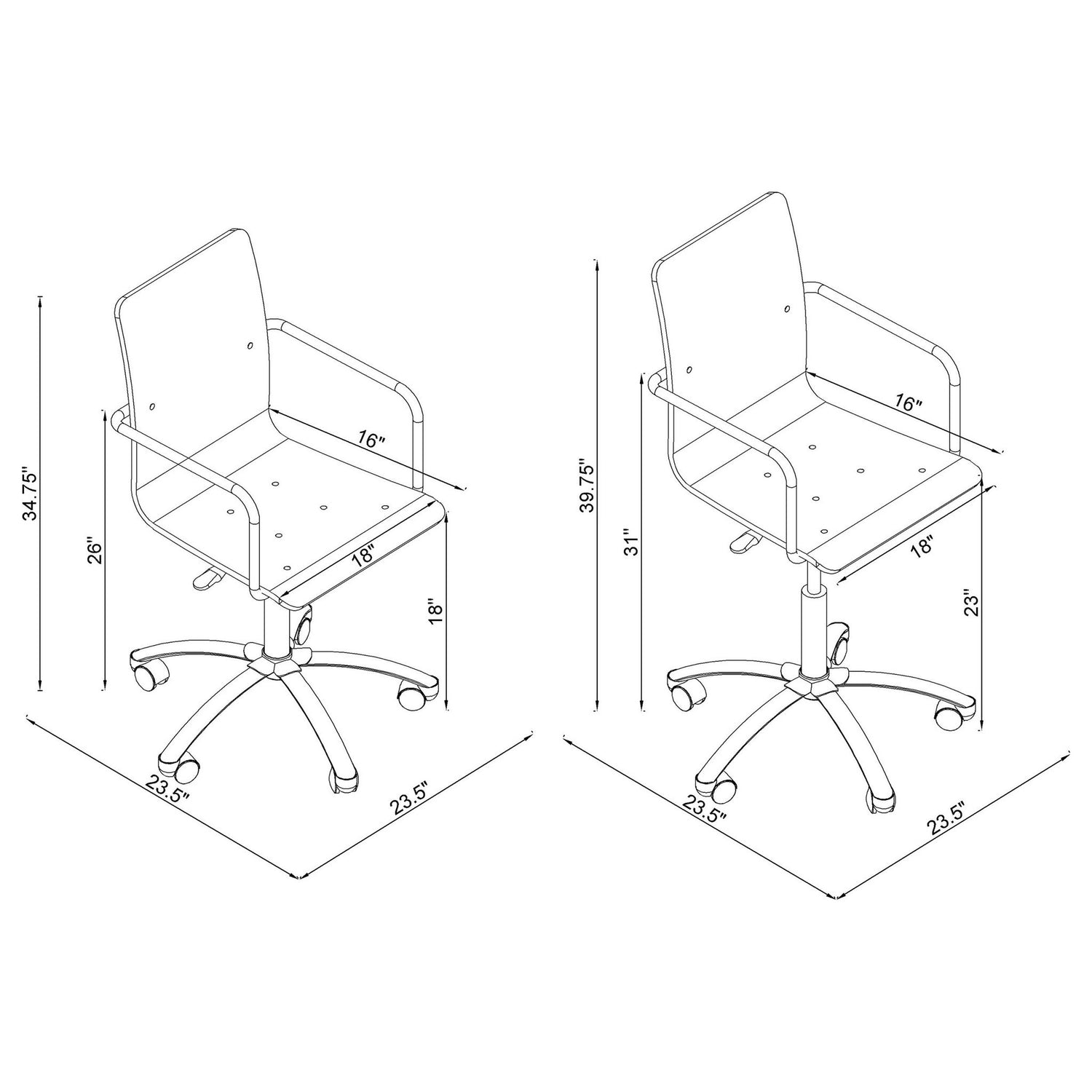 Clear Office Chair With Caster Wheels Futuristic Design, Adjustable Height - Clear