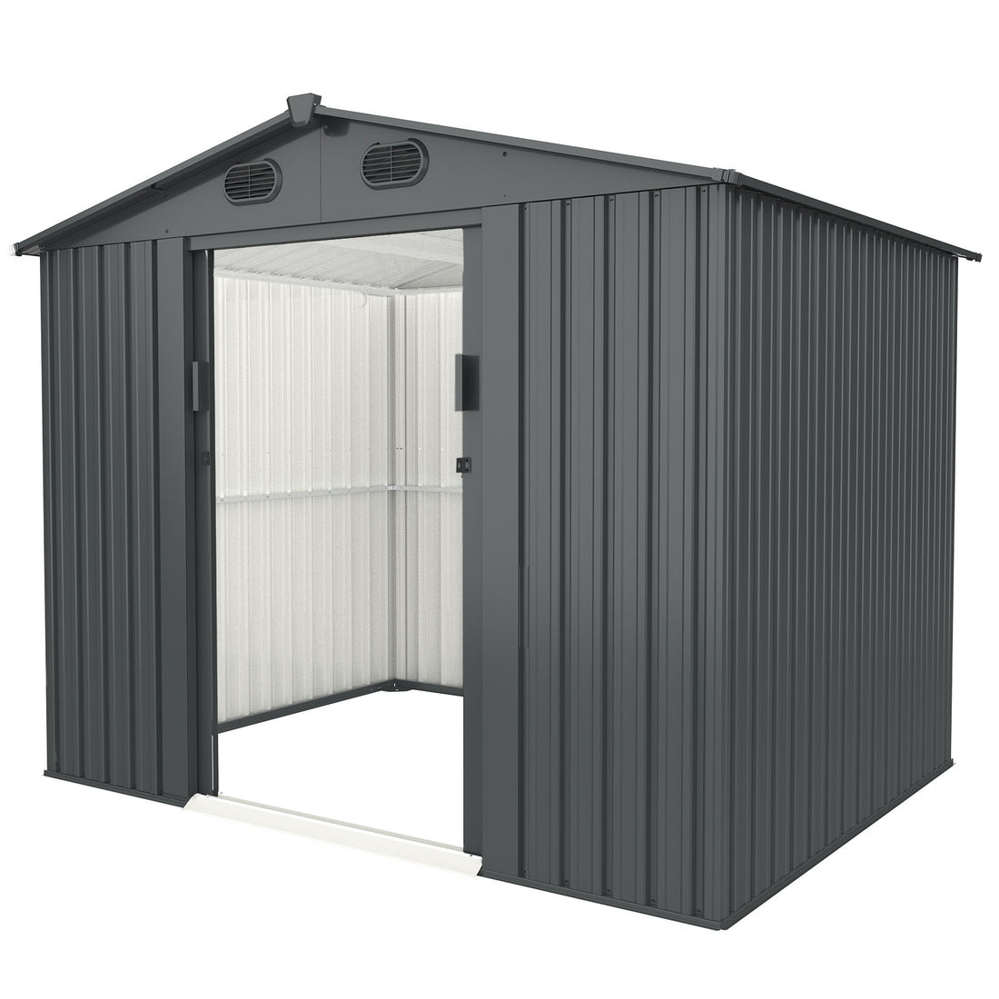 Outdoor Storage Shed, Galvanized Steel Garden Shed With 4 Vents &amp; Double Sliding Door