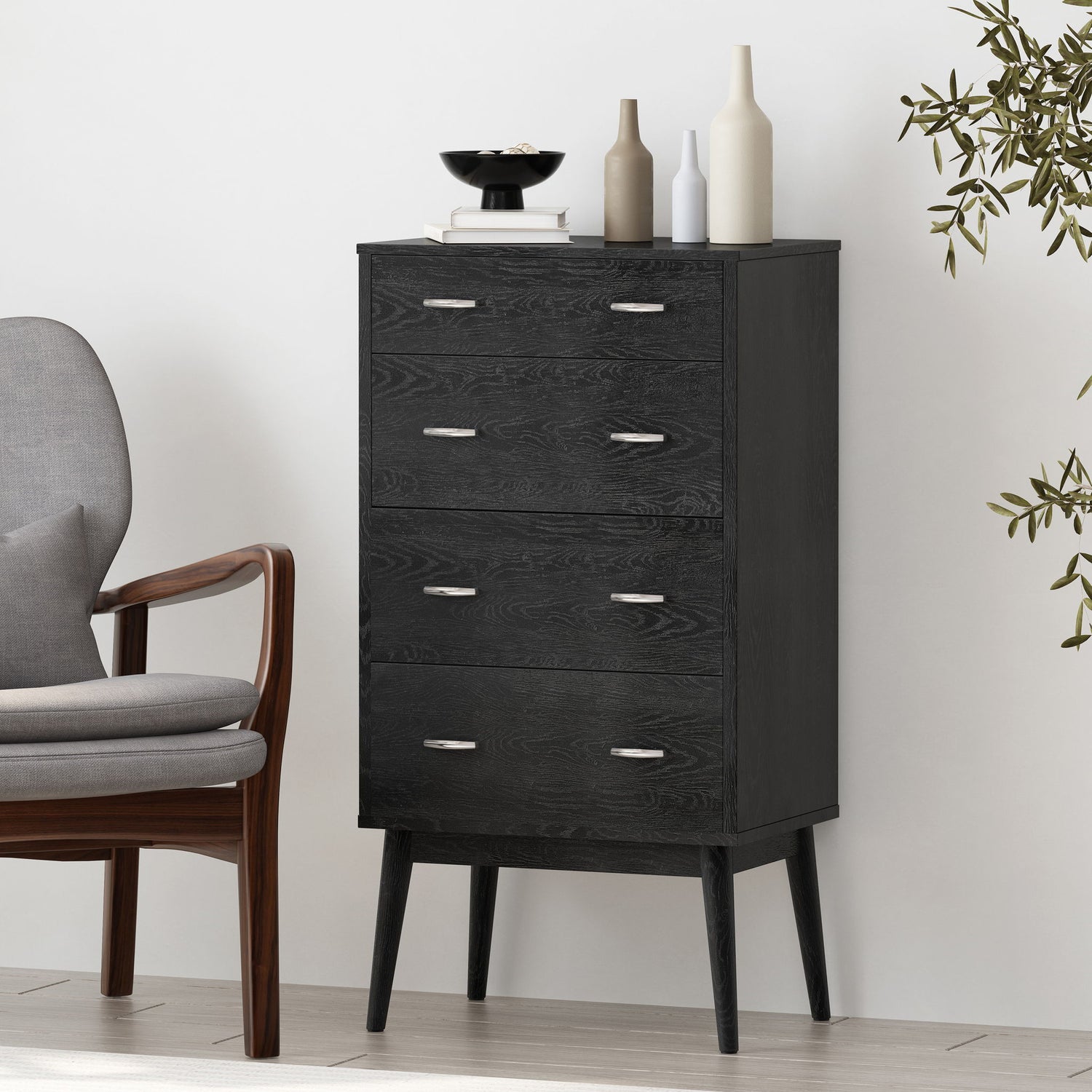 Wilbur - Faux Wood And Rubberwood 4 Drawer Dresser - Black