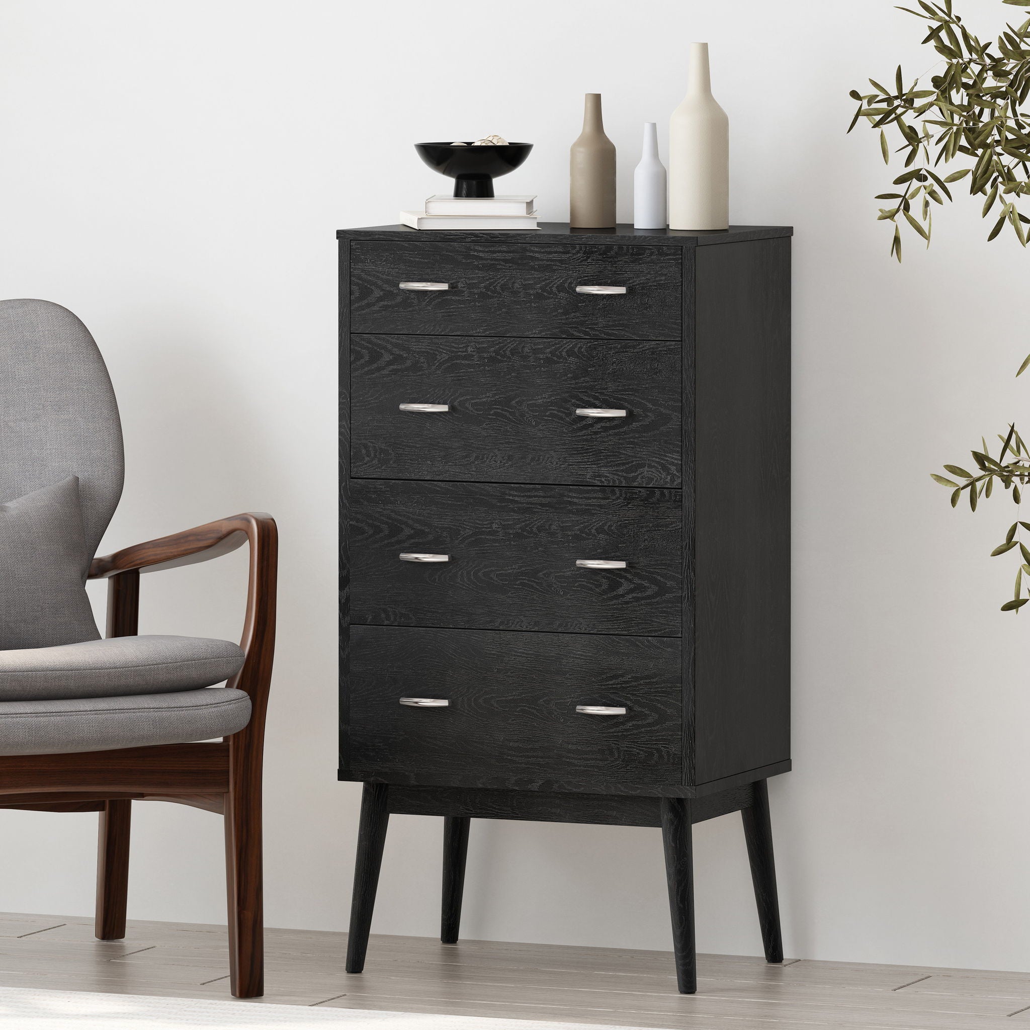 Wilbur - Faux Wood And Rubberwood 4 Drawer Dresser - Black
