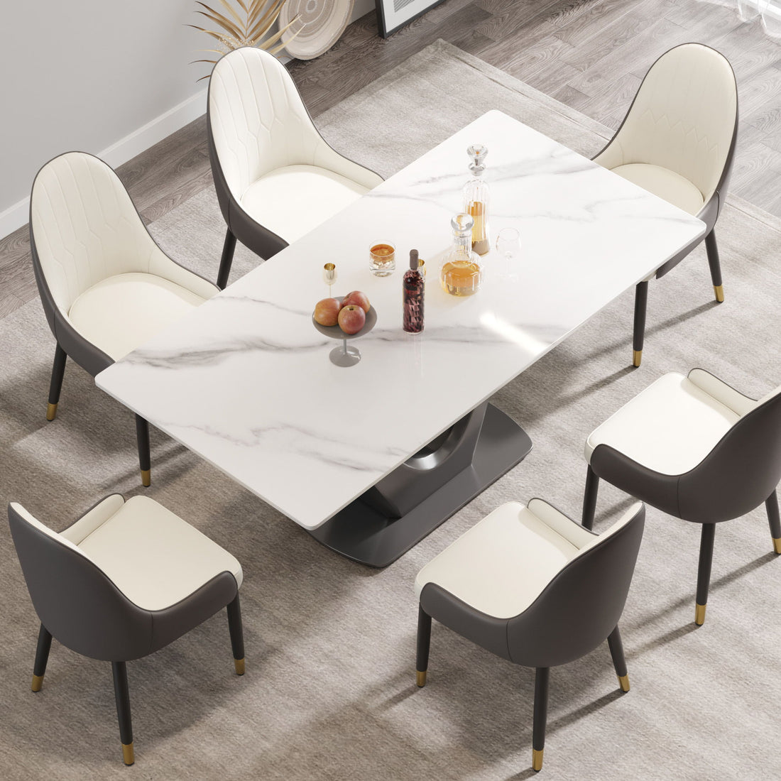 70.84&quot; Modern Artificial Stone Panel V-Shaped Metal Legs, Can Accommodate 6-8 People - White / Gray