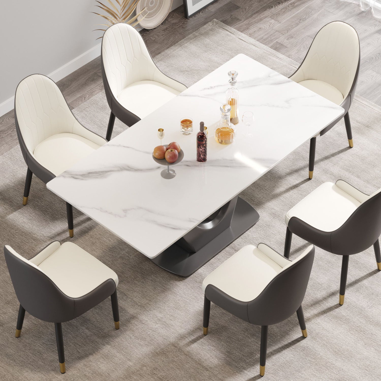 70.84&quot; Modern Artificial Stone Panel V-Shaped Metal Legs, Can Accommodate 6-8 People - White / Gray
