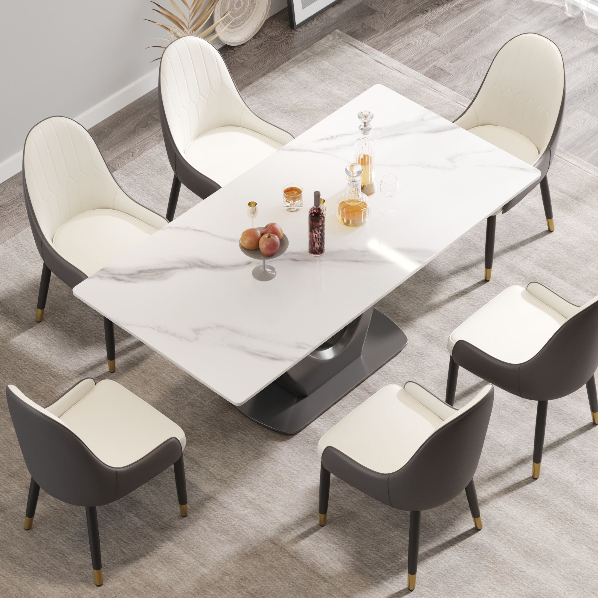 70.84&quot; Modern Artificial Stone Panel V-Shaped Metal Legs, Can Accommodate 6-8 People - White / Gray