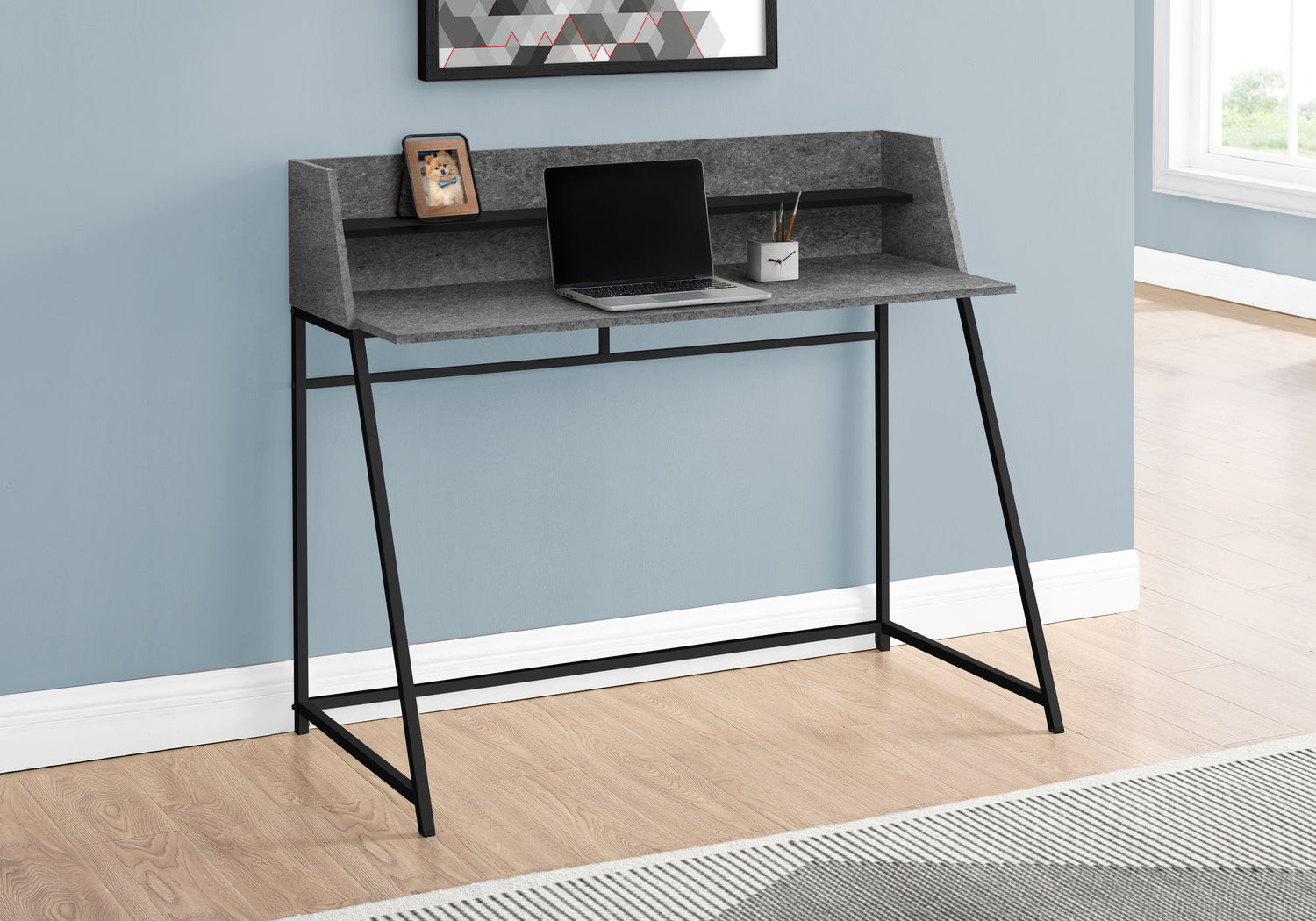 Computer Desk For Home Office, Laptop, Storage Shelves, Marble Look Contemporary &amp; Modern