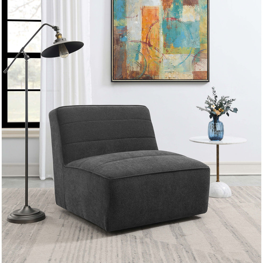 Manhattan - Swivel Tufted Chair Armless Accent Chair, 360 Degree Swivel Base - Charcoal