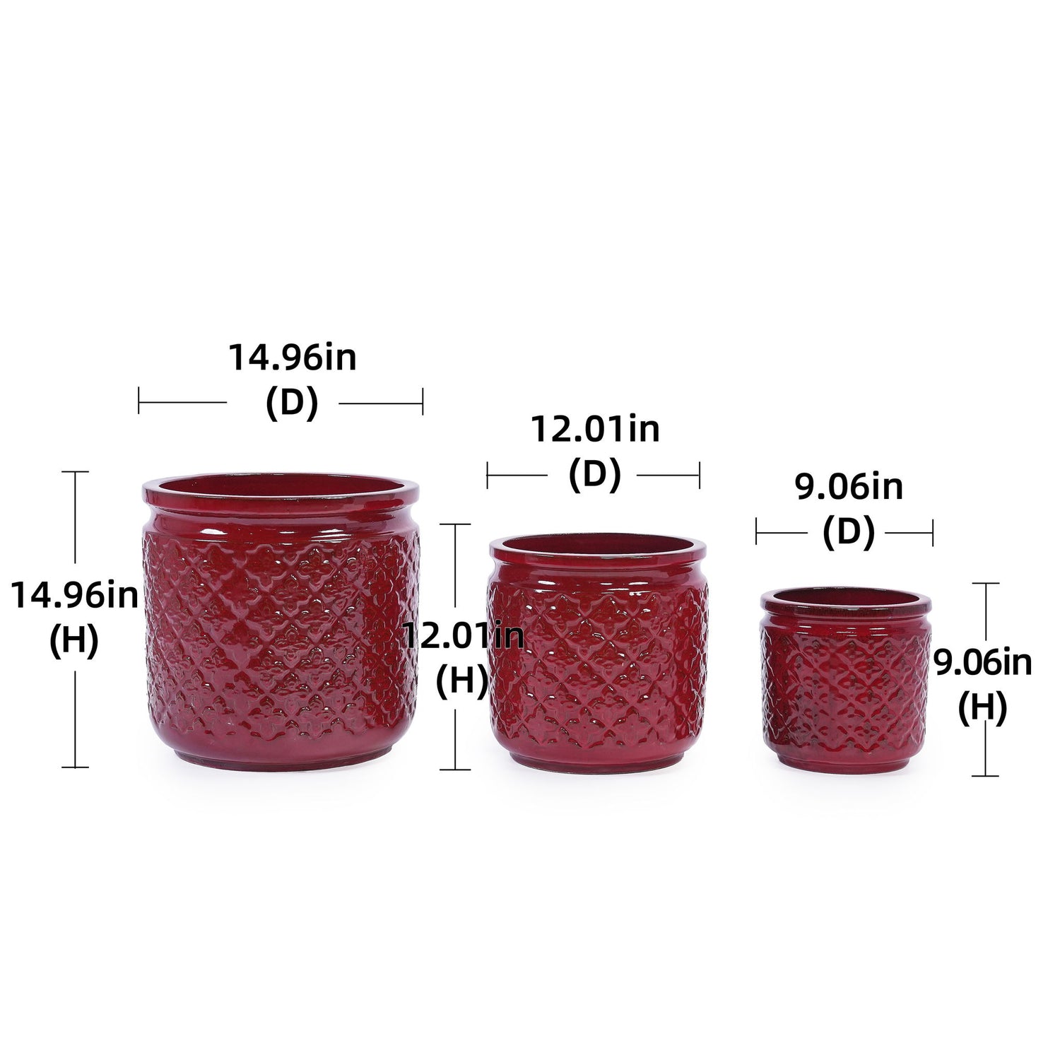 3 Pieces Ceramic Flowerpot, Planter For Patio &amp; Garden Or Windowsills - Bean Paste Red