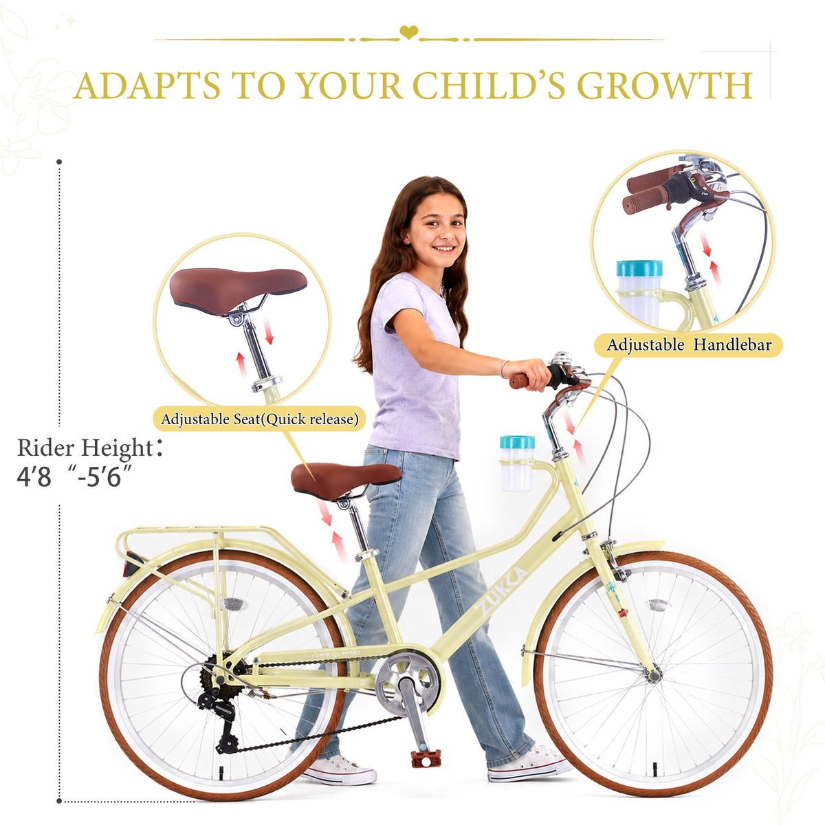 24" Cruiser Bike With 6 Speed Gear System, Rear Rack &amp; Cup Holder