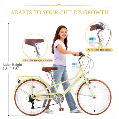 24" Cruiser Bike With 6 Speed Gear System, Rear Rack &amp; Cup Holder