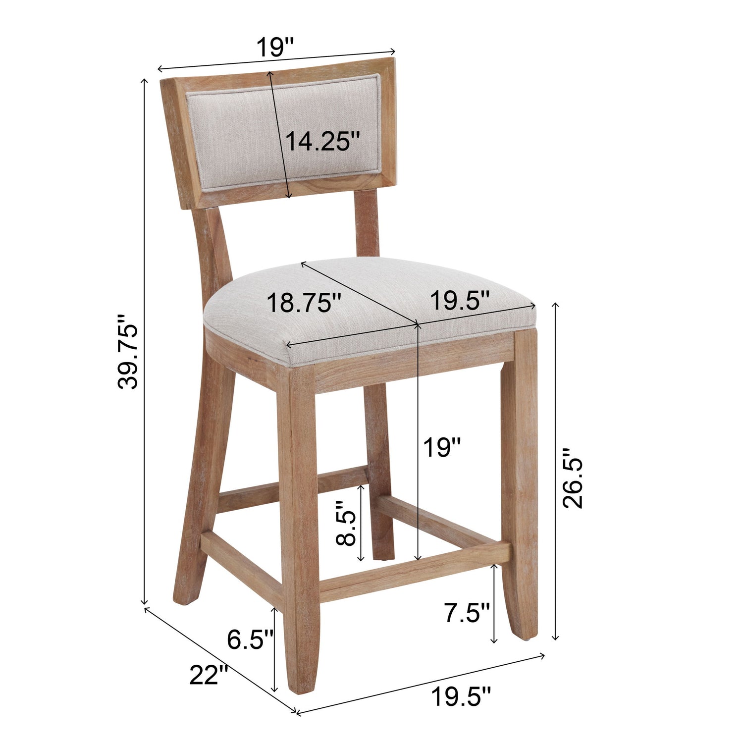 Upholstered Counter Height Bar Stools With Comfy Back (Set of 2)
