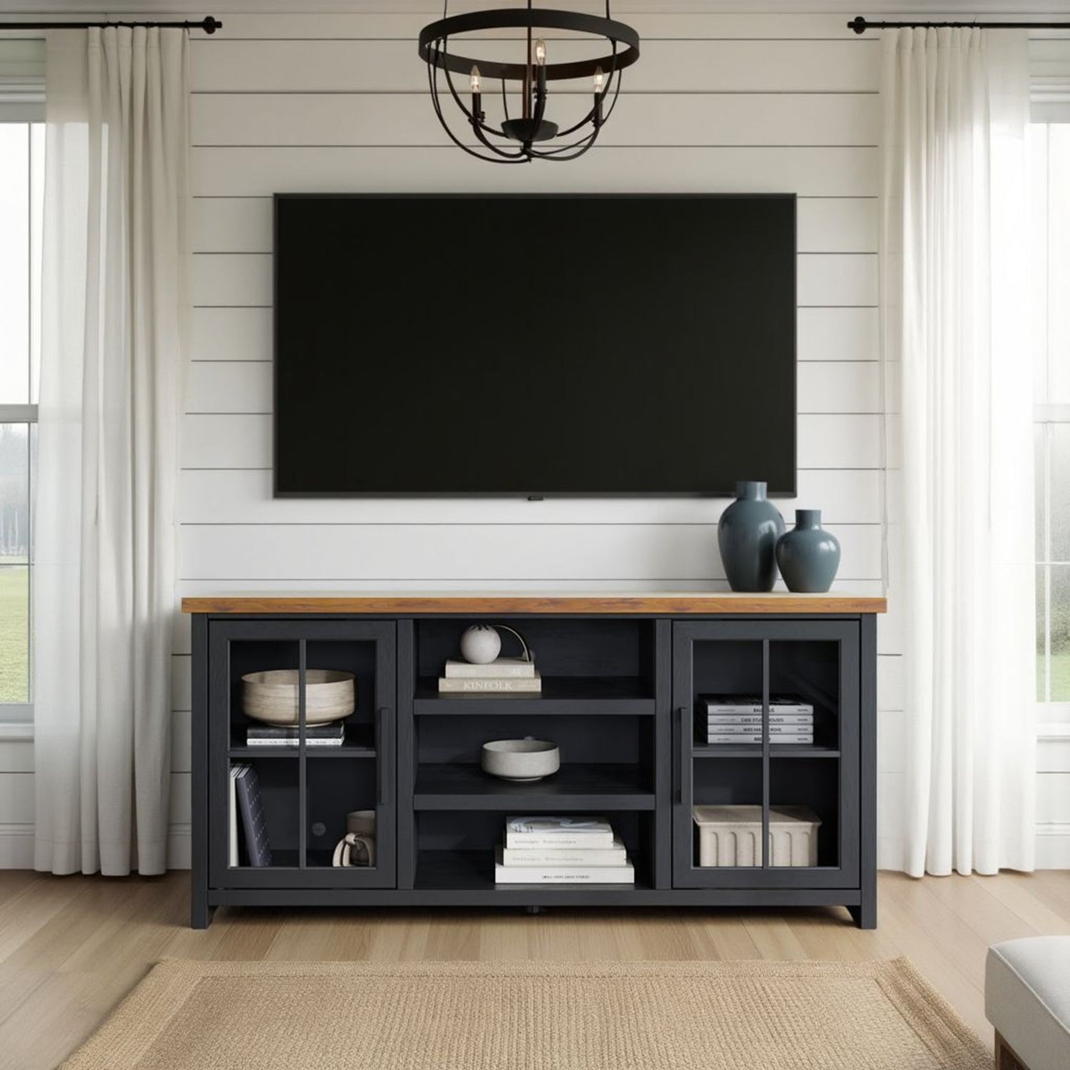 Essex - TV Stand Console For TVs Up To 80&quot; - Black, Whiskey