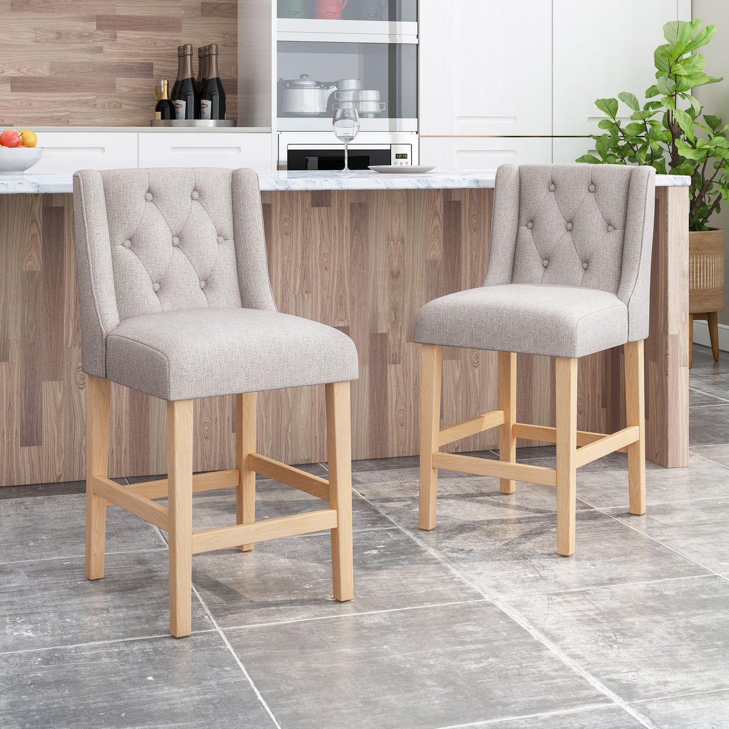 Vienna - Contemporary Fabric Tufted &amp; Wingback Counter Stools (Set of 2)