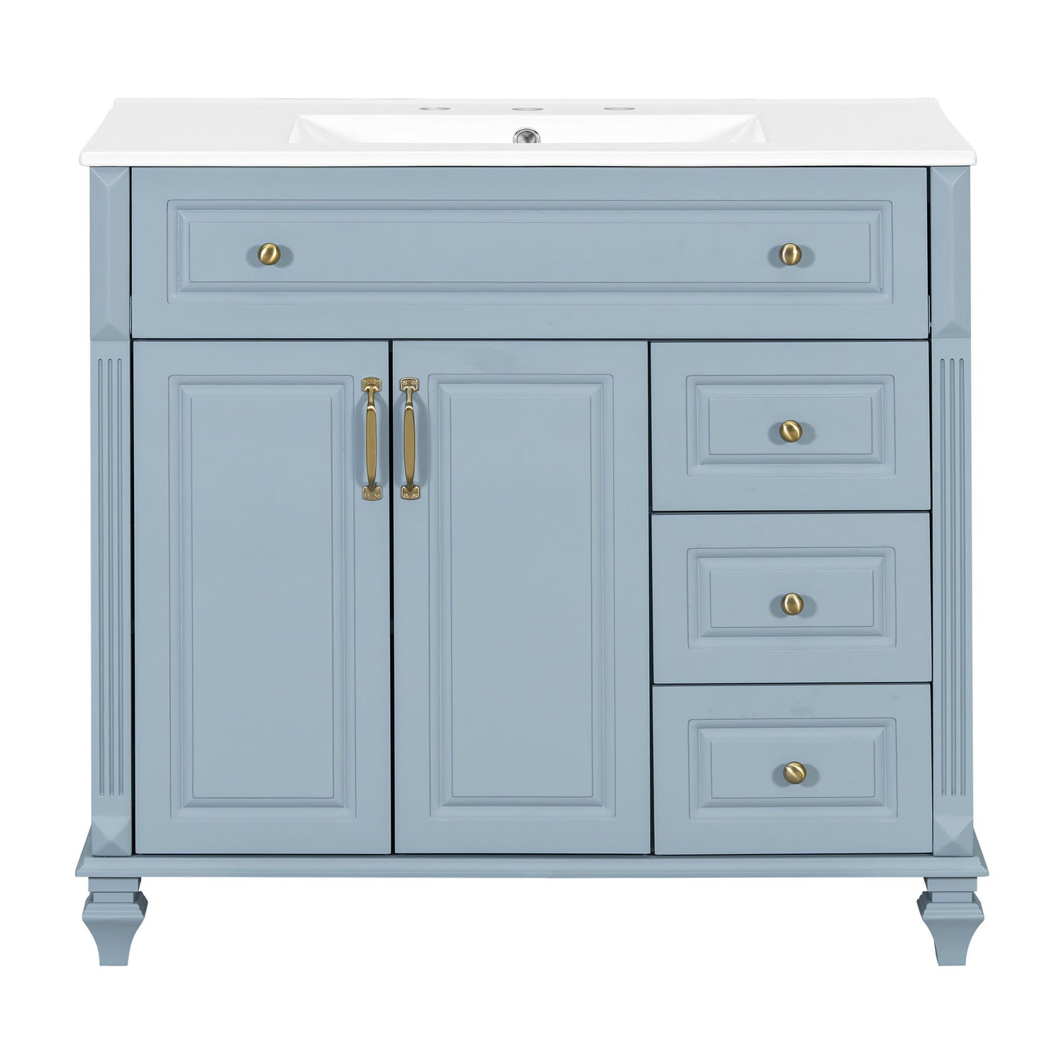 Modern Bathroom Vanity With Sink, 3 Drawers &amp; 2 Doors