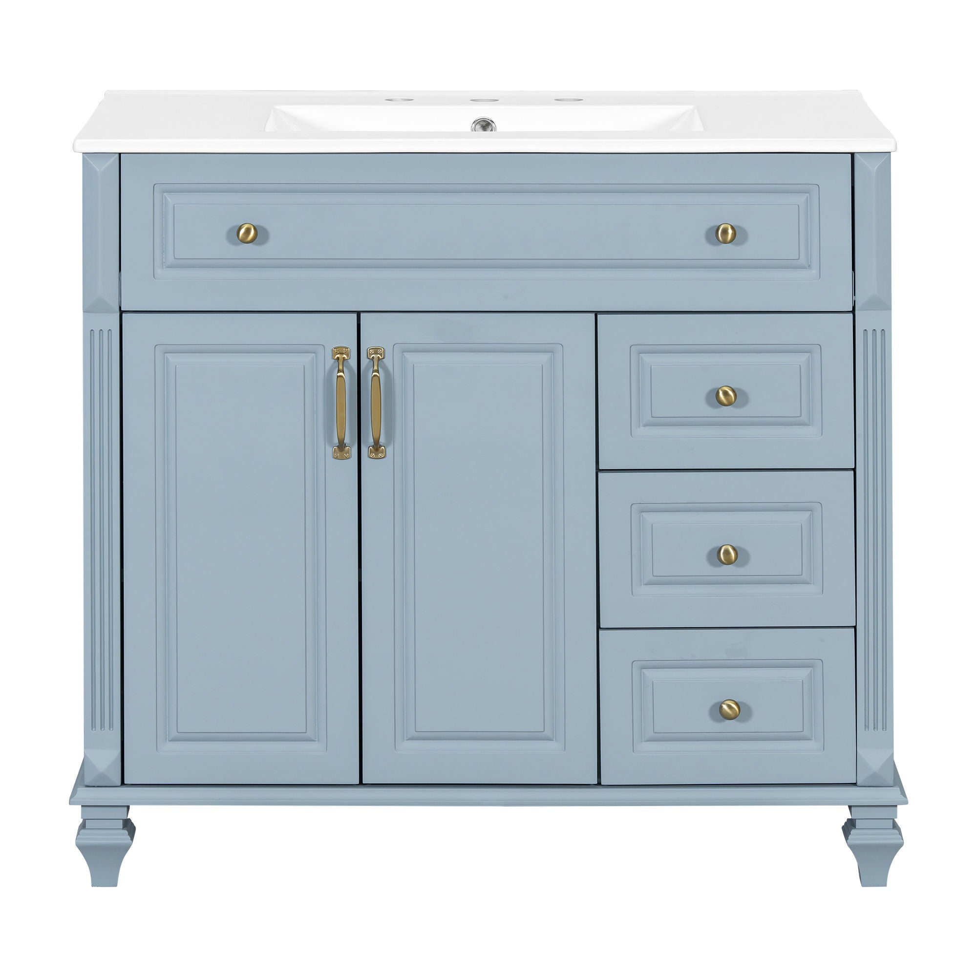 Modern Bathroom Vanity With Sink, 3 Drawers &amp; 2 Doors