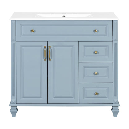 Modern Bathroom Vanity With Sink, 3 Drawers &amp; 2 Doors
