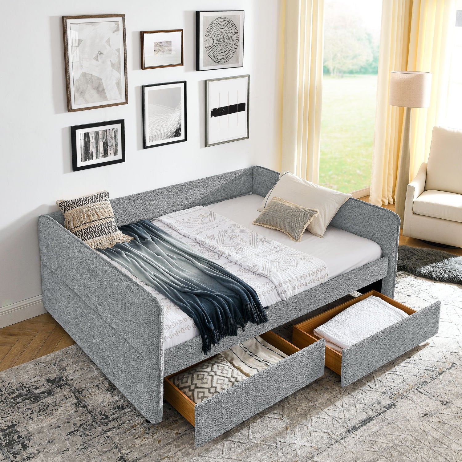 Upholstered Daybed &amp; 2 Drawers