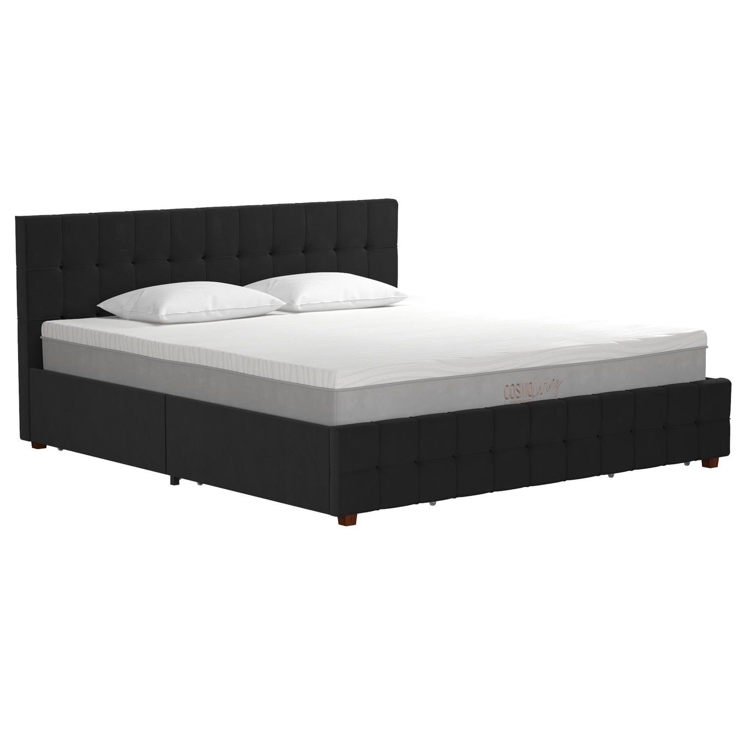 King Upholstered Bed With Storage - Black