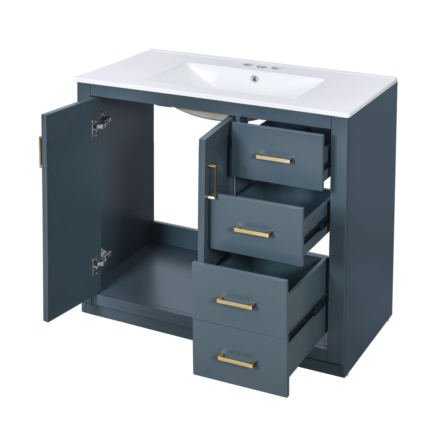 Bathroom Vanity With Sink Combo, Storage Cabinet, Freestanding Set With 3 Drawers &amp; Soft Closing Doors