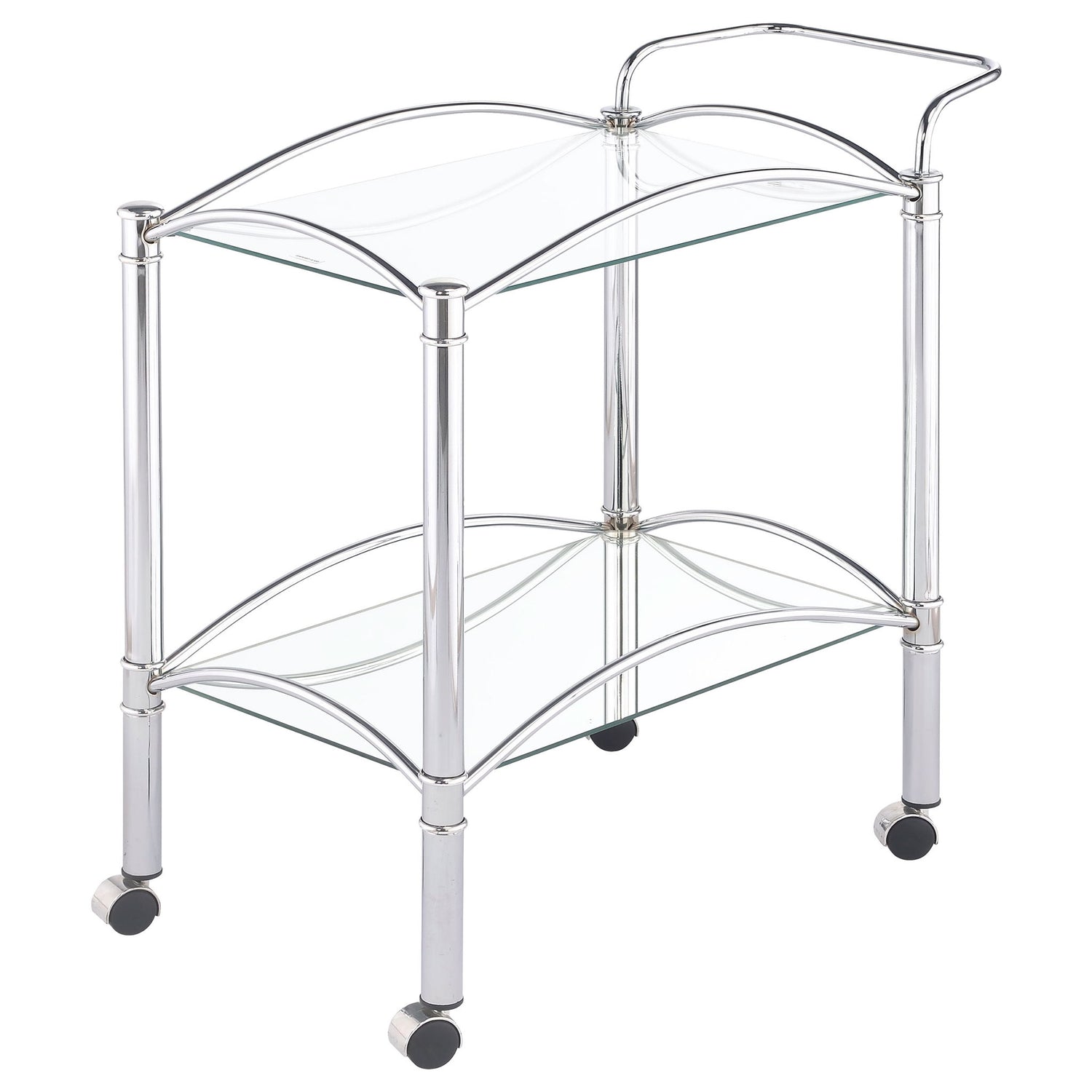 Porch &amp; Den - 2 Tier Rectangular Glass Shelf Bar Cart With Glass - Chrome