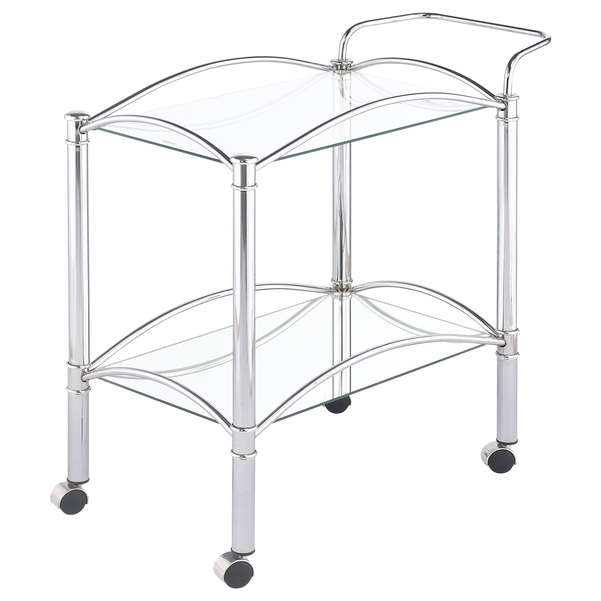 Porch &amp; Den - 2 Tier Rectangular Glass Shelf Bar Cart With Glass - Chrome