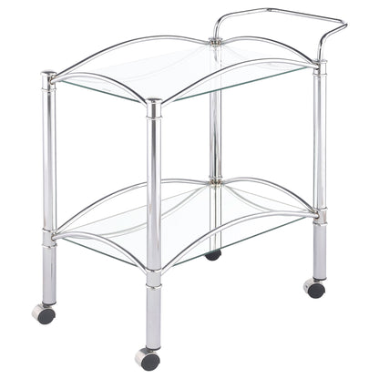 Porch &amp; Den - 2 Tier Rectangular Glass Shelf Bar Cart With Glass - Chrome