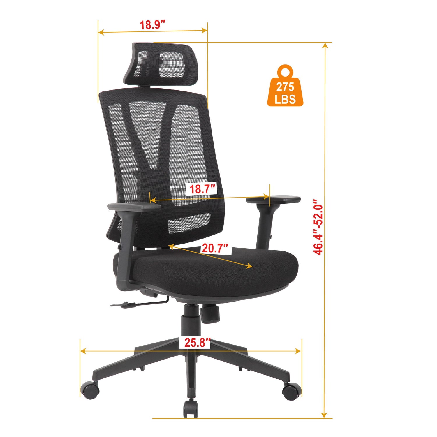 Office Chair With Adjustable Headrest &amp; Back, High Back Swivel Desk Chair - Black