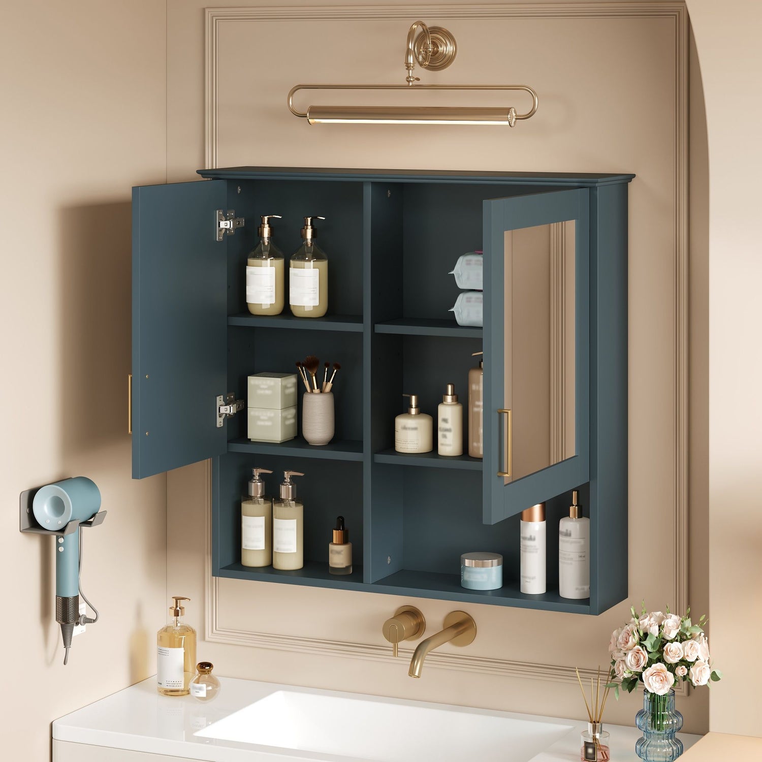 2 In 1 Wall-Mounted Mirror Cabinet With Adjustable Shelves, Soft-Close Doors, High-Definition Mirror &amp; Storage