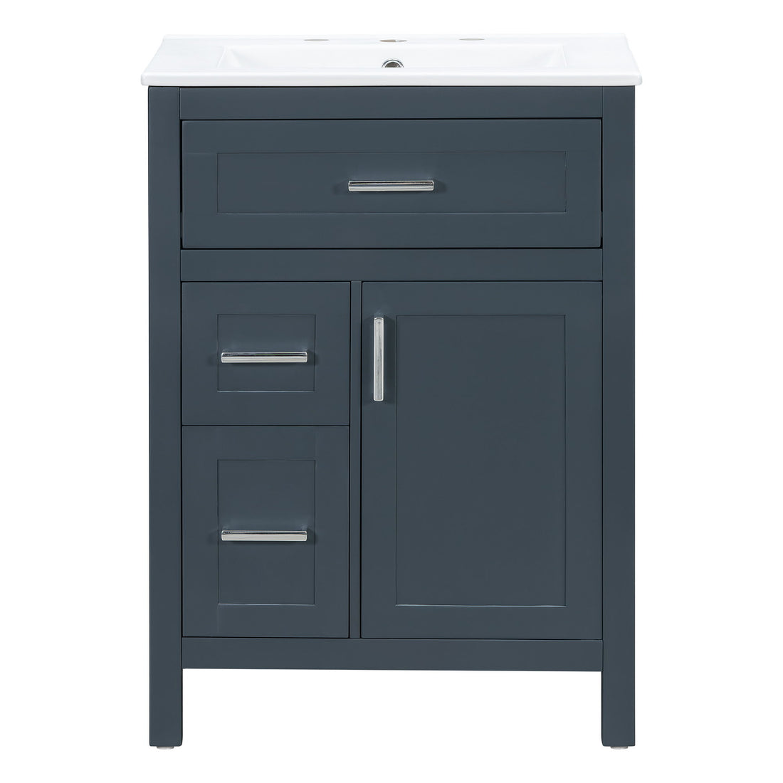 Modern Bathroom Vanity With Sink, Flip Drawer &amp; 2 Drawers, Soft Close Hinges, Adjustable Shelf