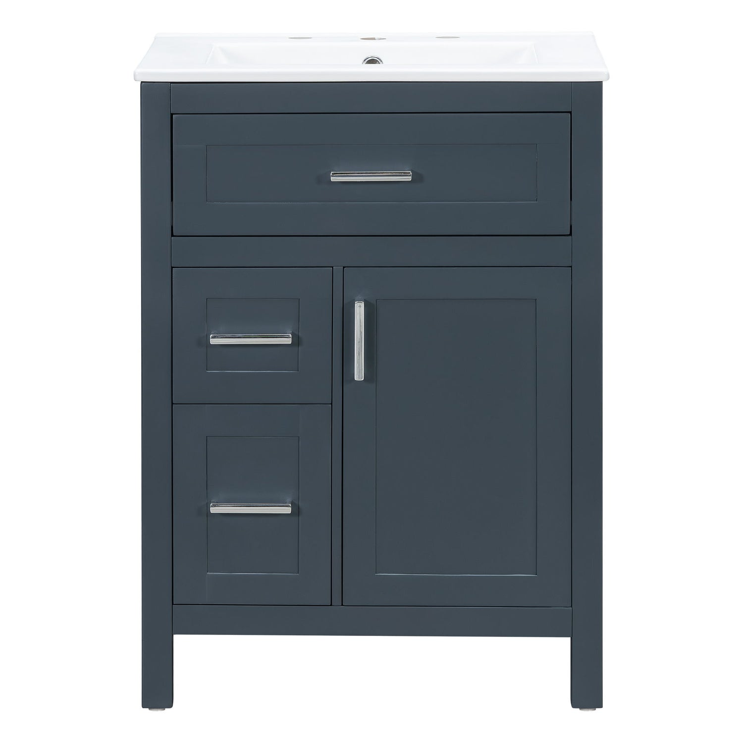 Modern Bathroom Vanity With Sink, Flip Drawer &amp; 2 Drawers, Soft Close Hinges, Adjustable Shelf