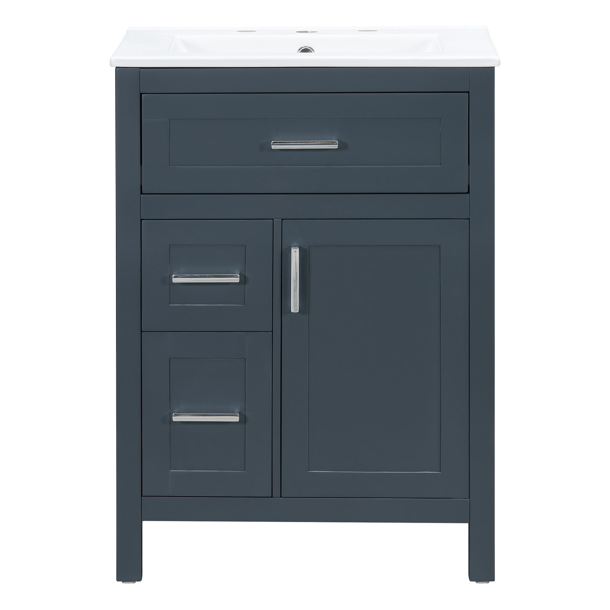 Modern Bathroom Vanity With Sink, Flip Drawer &amp; 2 Drawers, Soft Close Hinges, Adjustable Shelf