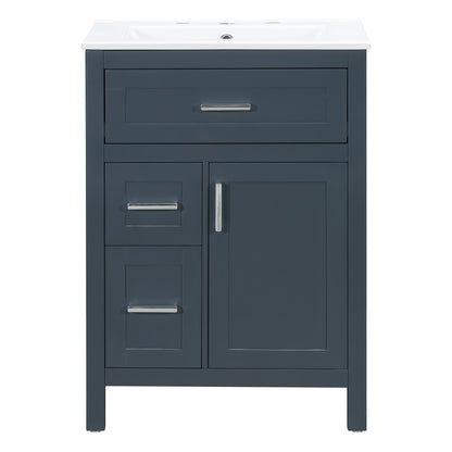 Modern Bathroom Vanity With Sink, Flip Drawer &amp; 2 Drawers, Soft Close Hinges, Adjustable Shelf
