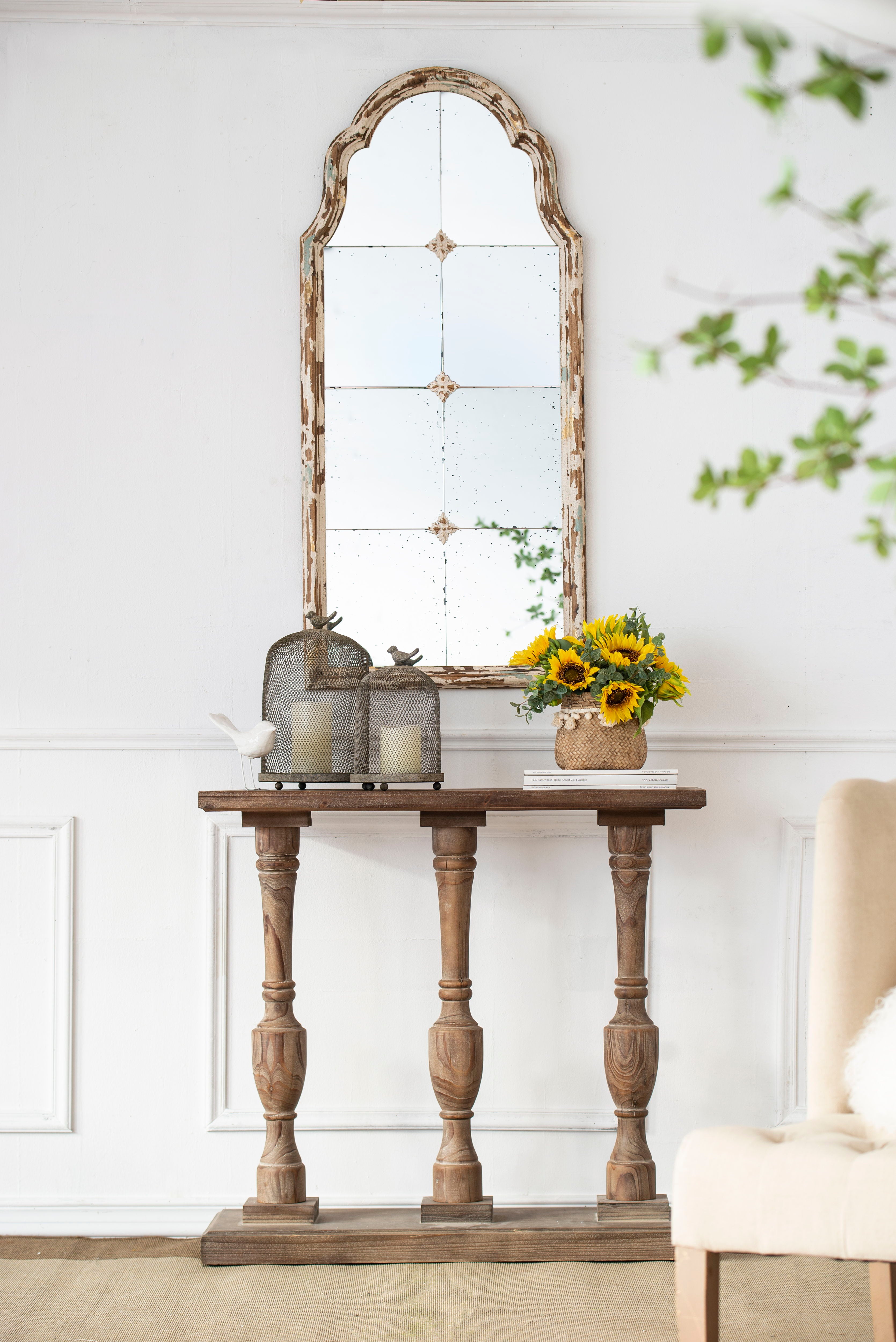 Large &amp; Framed Wall Mirror, Arched Mirror With Decorative Window Look For Living Room - Cream