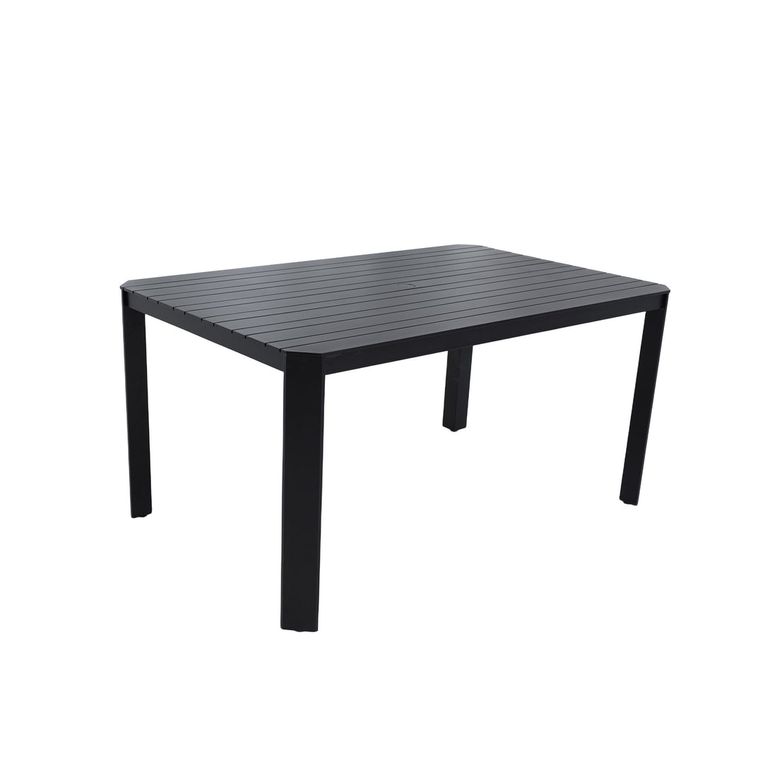 Modern Outdoor Table With Alternating Wide And Narrow Slats, Angled Corners, 2&quot; Big Umbrella Hole, And Adjustable Non Slip Pads - Bourbon Brown