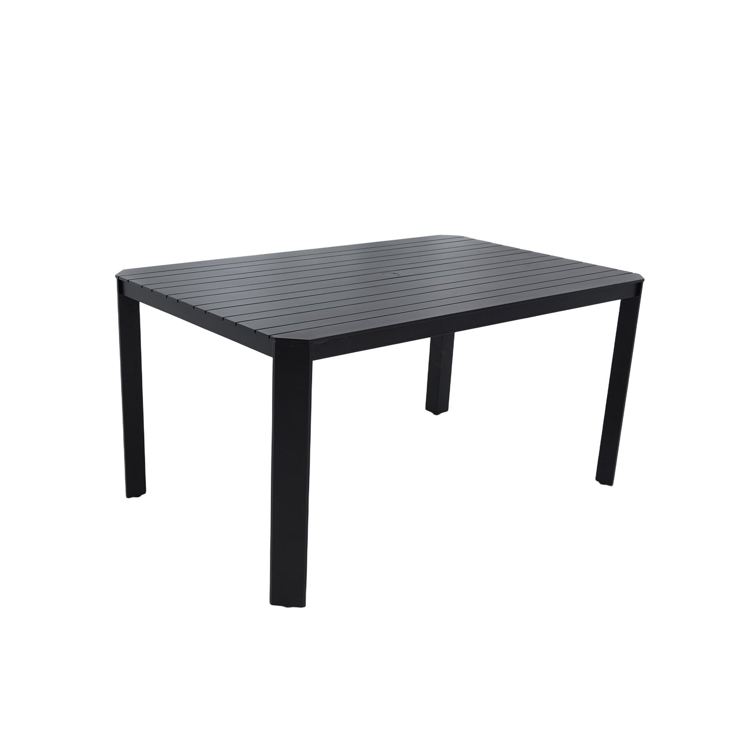 Modern Outdoor Table With Alternating Wide And Narrow Slats, Angled Corners, 2&quot; Big Umbrella Hole, And Adjustable Non Slip Pads - Bourbon Brown