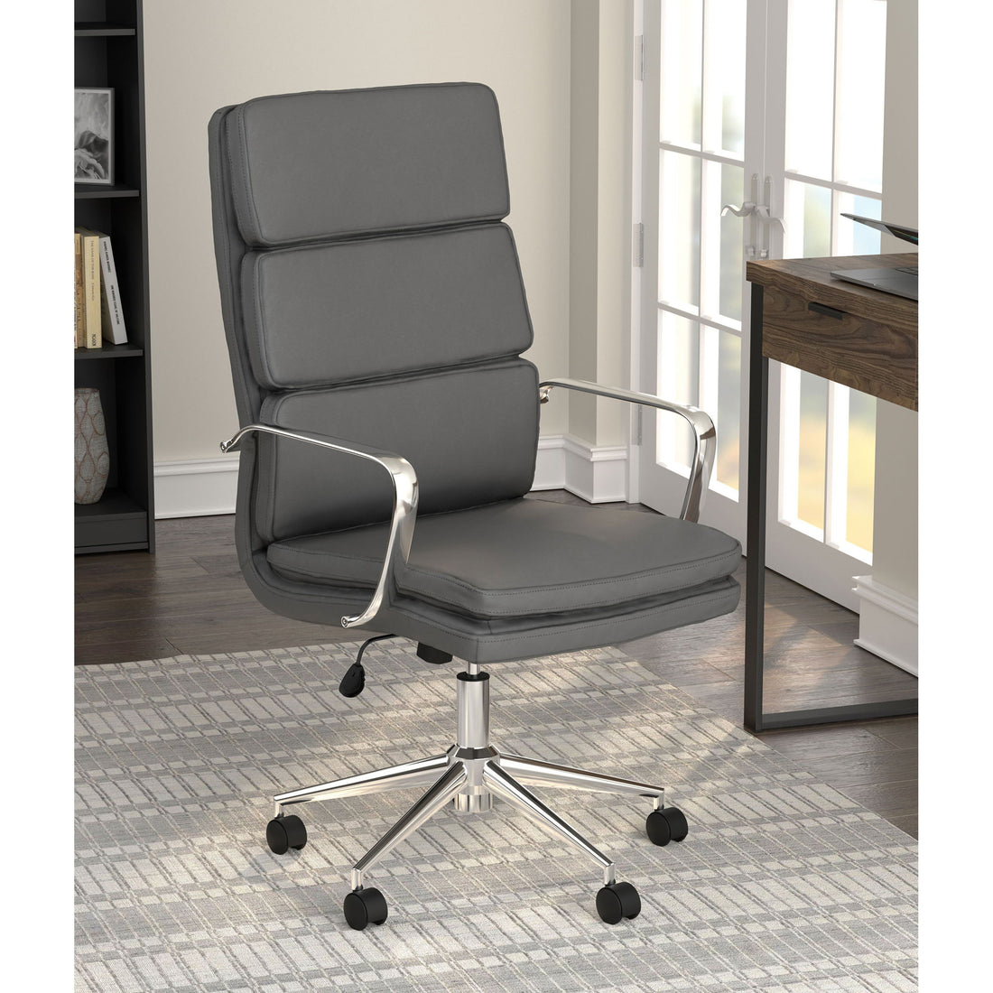 Upholstered Office Chair With Casters With Ergonomic Support And Adjustable Height - Gray
