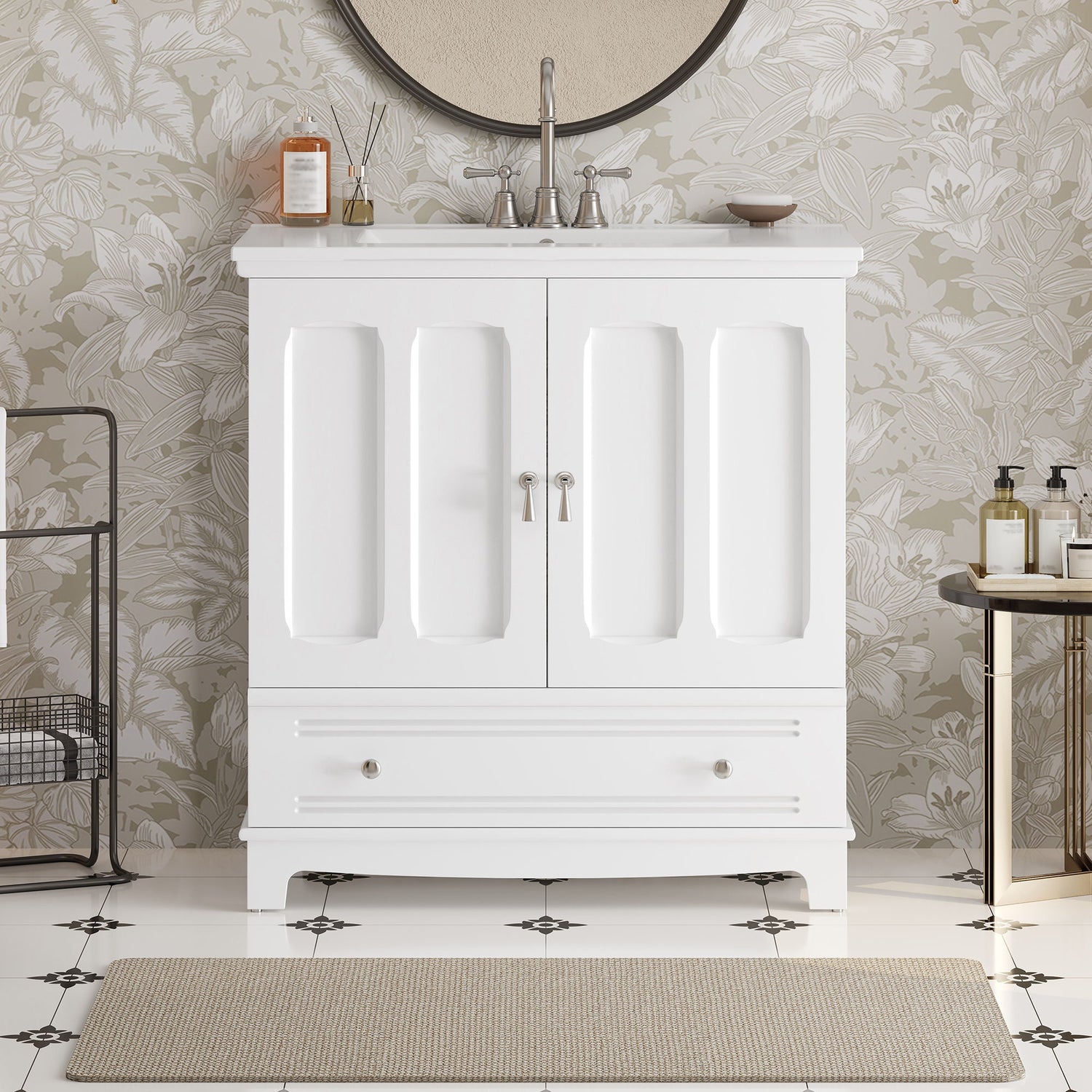 Bathroom Vanity With Sink, Cabinet With Adjustable Shelf And Drawer Divider