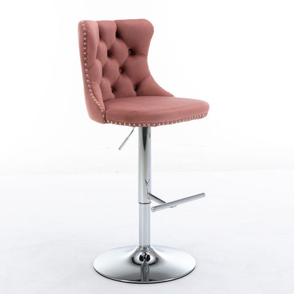 Swivel Velvet Barstools Adjusatble Seat Height From 25-33&quot;, Modern Upholstered Chrome Base Bar Stools With Backs Comfortable Tufted For Home Pub And Kitchen Island (Set of 2)