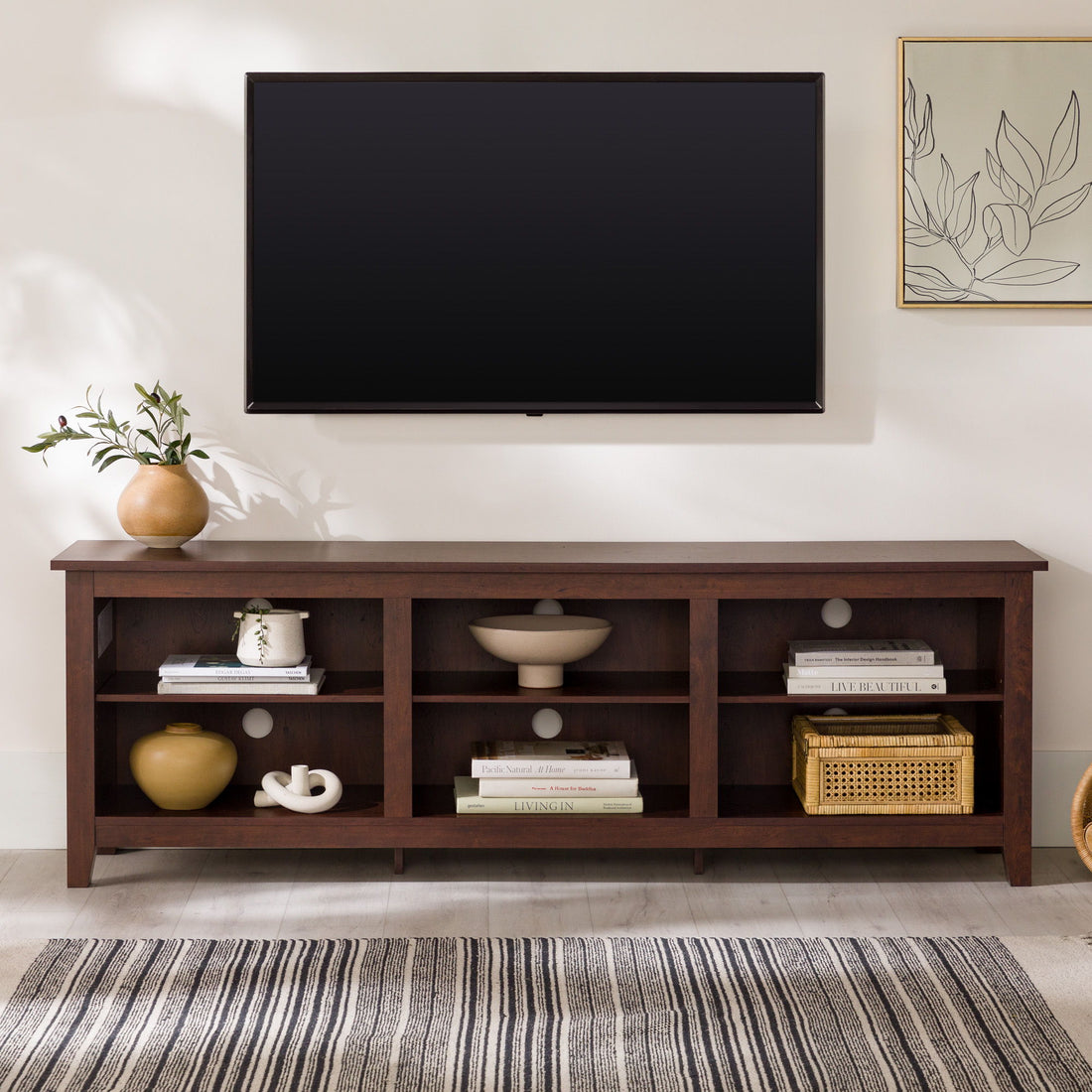 Modern Transitional 3 Shelf Open Storage 70&quot; TV Stand For 80&quot; TVs - Brown
