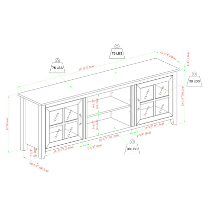 Modern Farmhouse 2 Door Glass Windowpane 70&quot; TV Stand For 80&quot; TVs