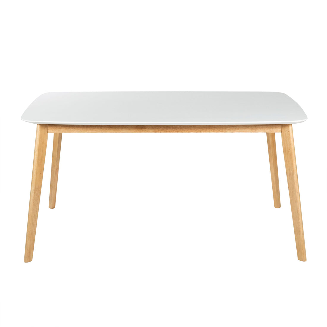 Dining Table With Splayed Rubberwood Legs &amp; Faux Wood Tabletop, Mid Century Modern - White Oak