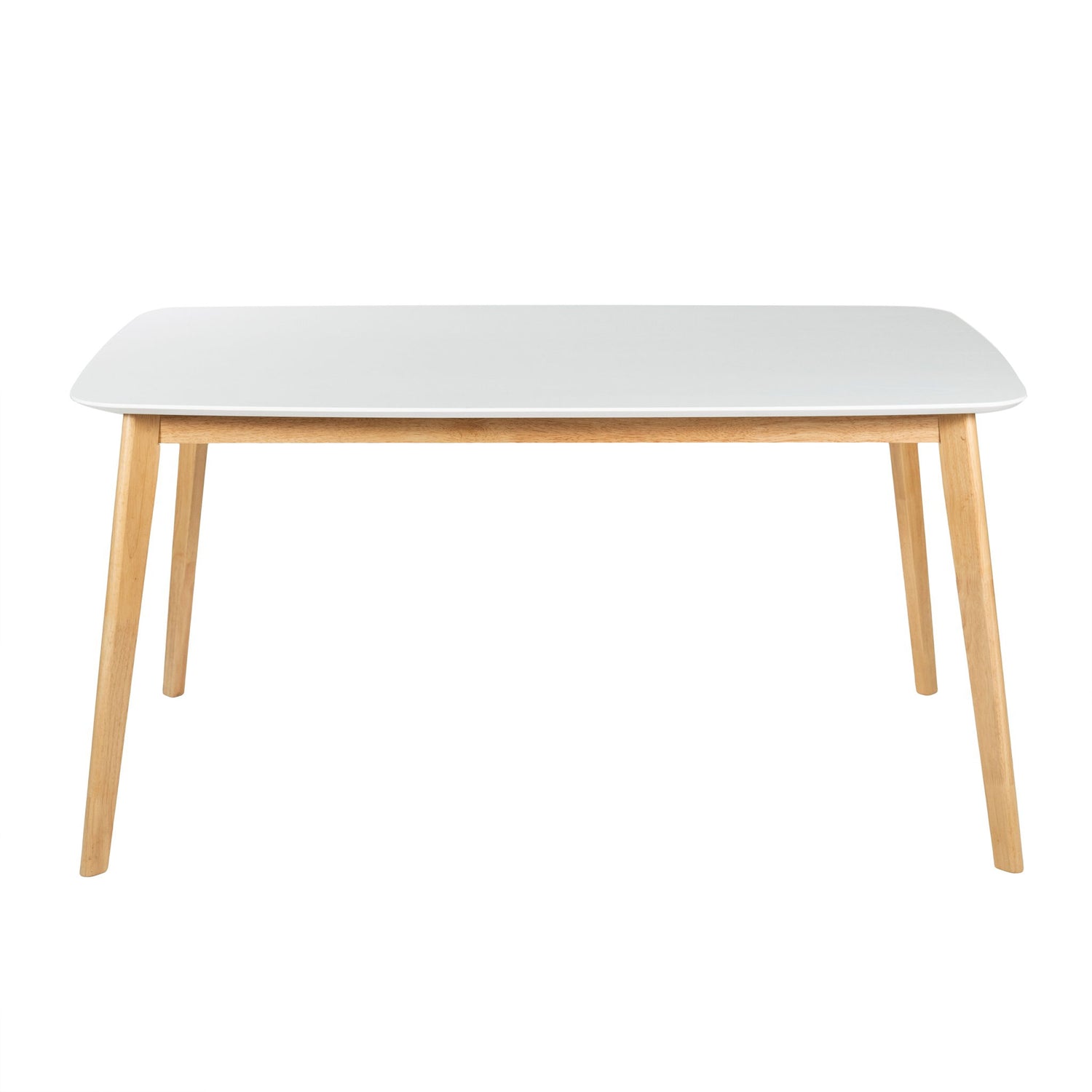 Dining Table With Splayed Rubberwood Legs &amp; Faux Wood Tabletop, Mid Century Modern - White Oak