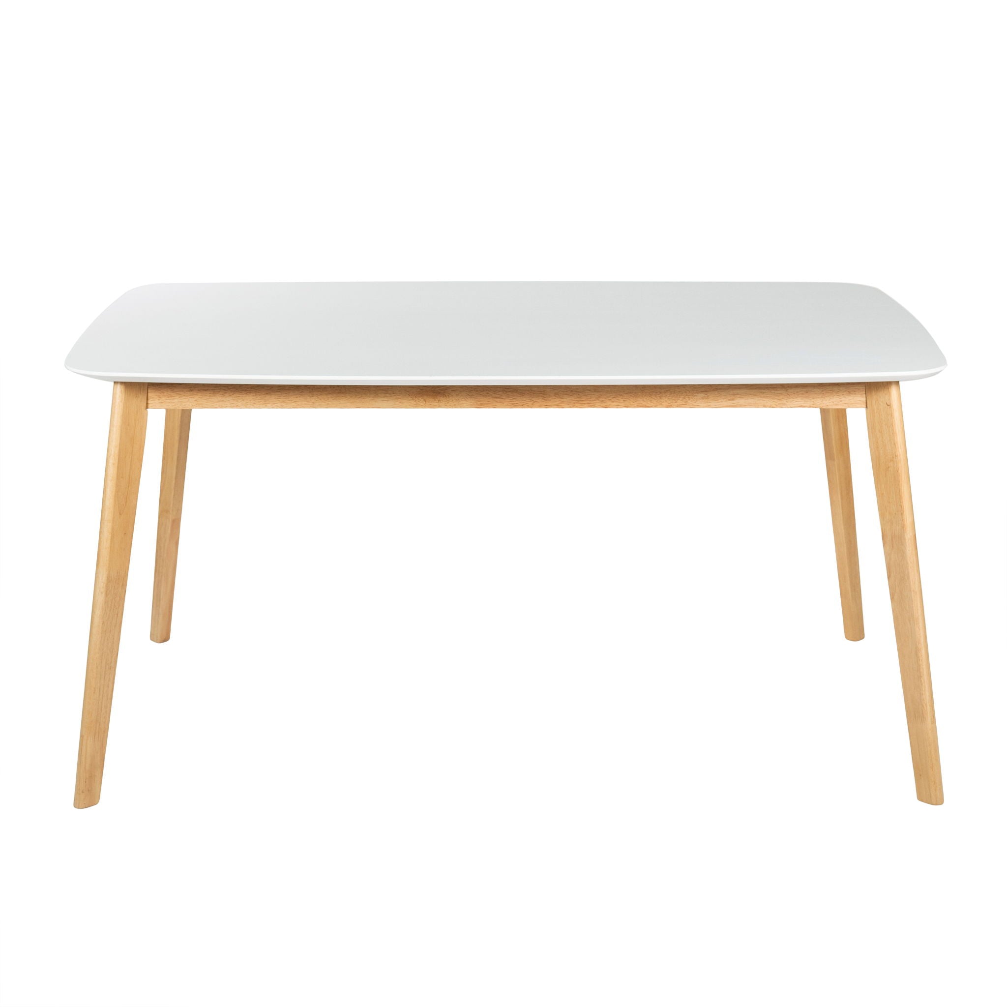 Dining Table With Splayed Rubberwood Legs &amp; Faux Wood Tabletop, Mid Century Modern - White Oak