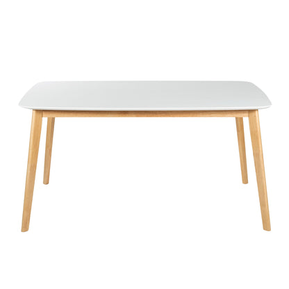 Dining Table With Splayed Rubberwood Legs &amp; Faux Wood Tabletop, Mid Century Modern - White Oak
