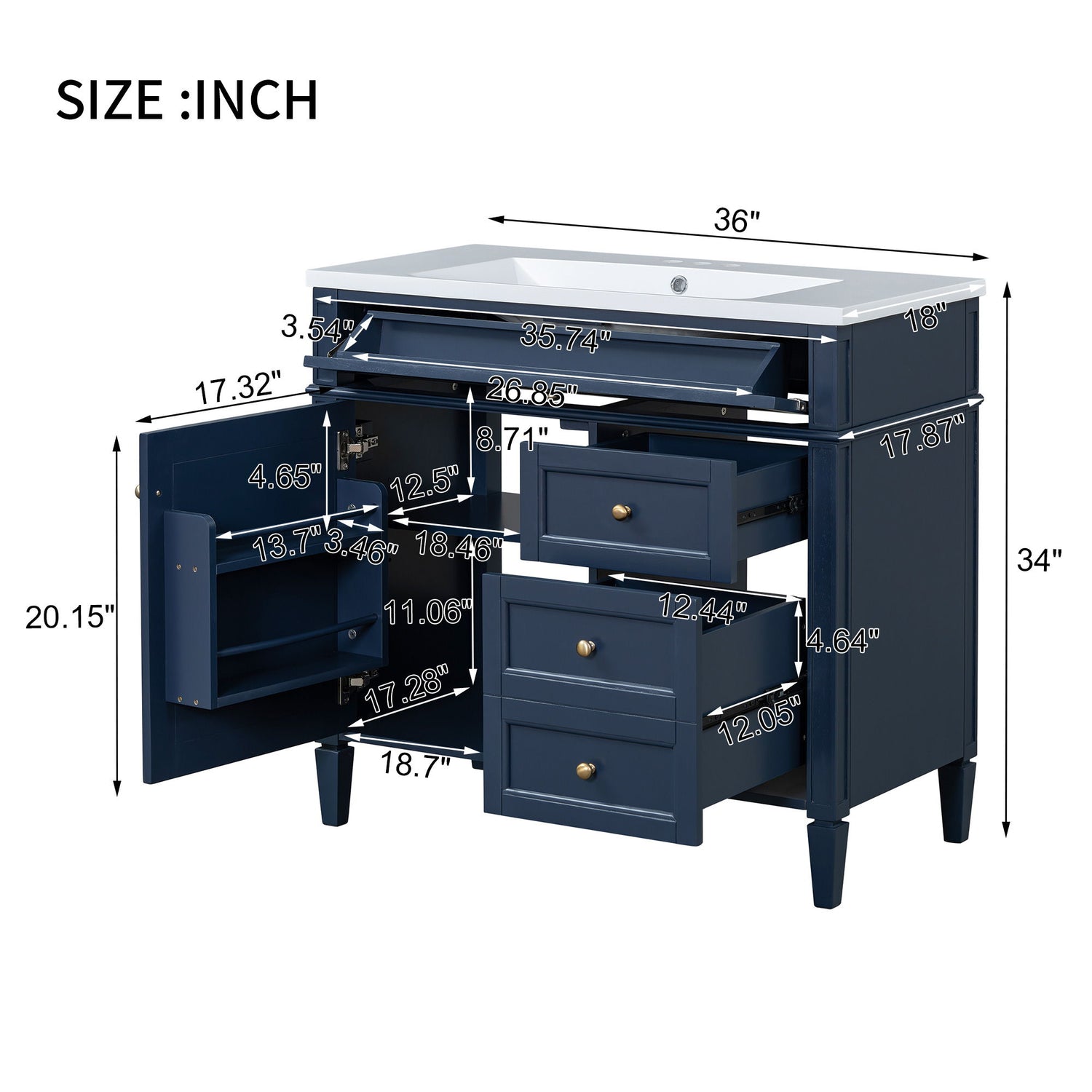 Bathroom Vanity &amp; Top Sink, Modern Bathroom Storage Cabinet With 2 Drawers And A Tip-Out Drawer